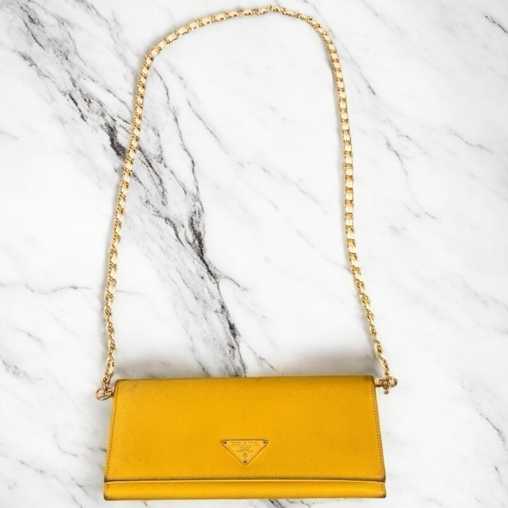 Prada Yellow Wallet with Gold Chain